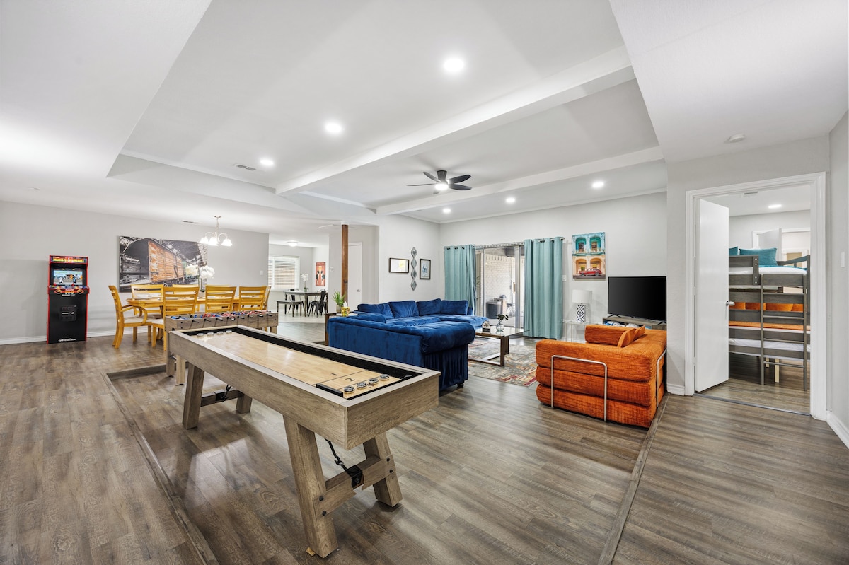 Game room living area with pool table